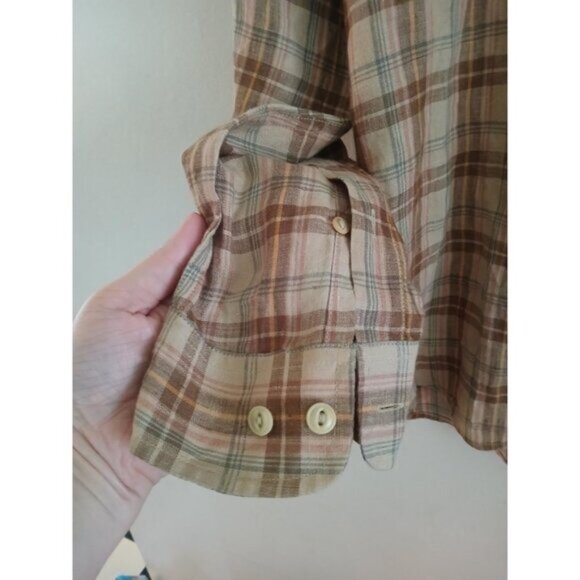 LRL Ralph Lauren 100% Linen Plaid Shirt Button Down Western Cottagecore Preppy M - Picture 4 of 7